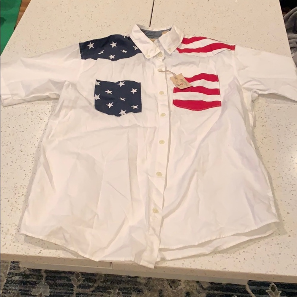 American short sleeve button up 4th July  Mens NWT